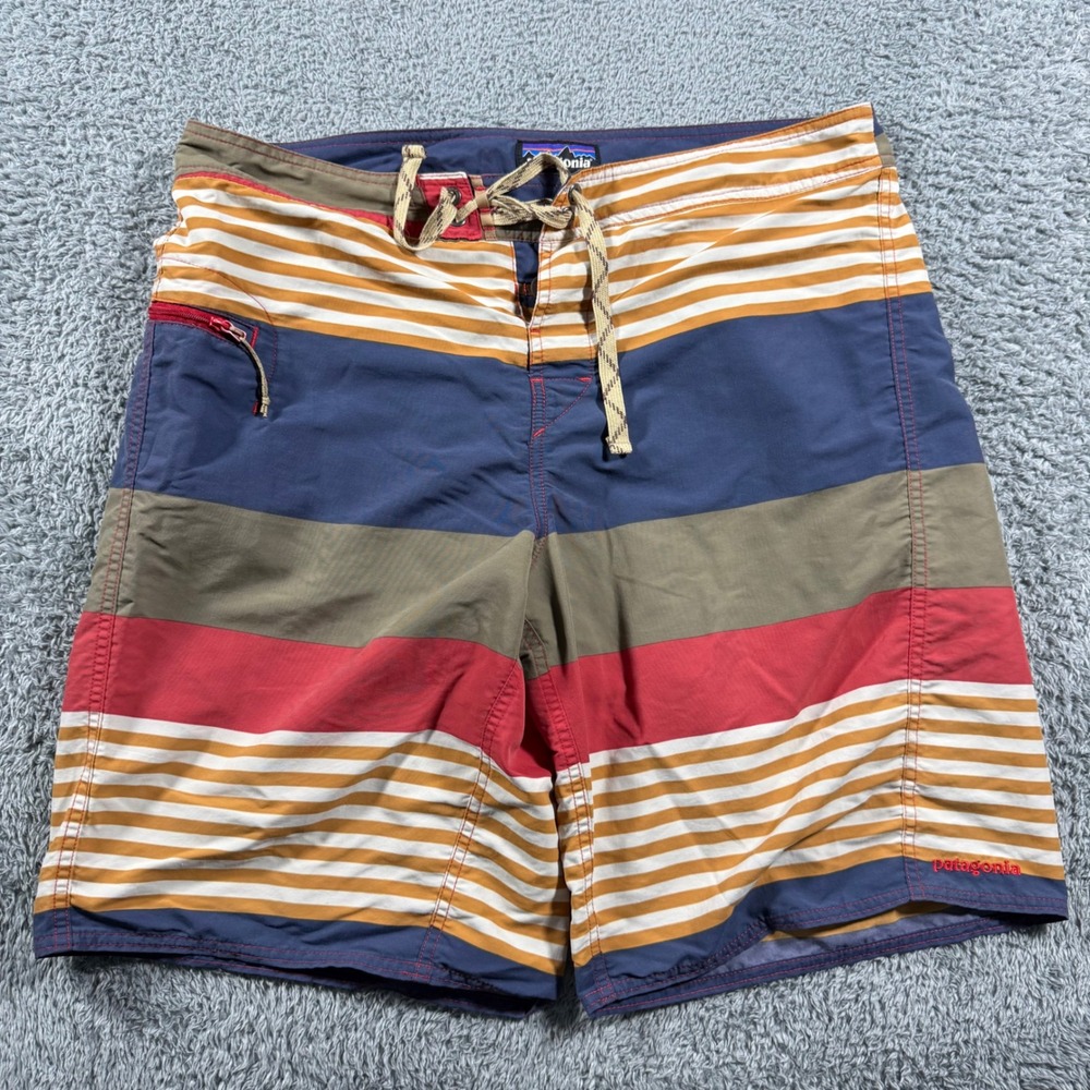 Patagonia Wavefarer Board Shorts Mens 35 Multicolor Striped Swim Trunks Color Bl